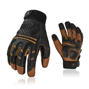 Vgo... Gants de mécanicien, gants d'arbewit, gants de rigger, Heavy Duty, anti-vibrations, anti-abrasion, cuir de chèvre, écran tactile (GA8954,8/M,Marron,1Paire) (VGO GLOVES, neuf)