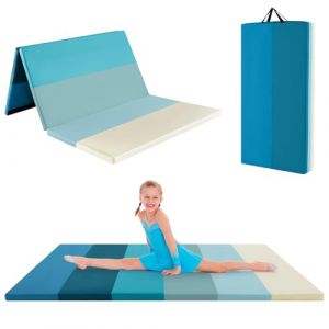 GOPLUS Tapis de Gymnastique Pliable Epais 3 Plis, 180 x 120 x 4 cm, Tapis de Gym en Cuir avec Attache Auto-agrippante, Matelas de Gym avec Poign&eacute;e de Transport, pour Etirements, Yoga, Arts Martiaux (Augenstern24, neuf)