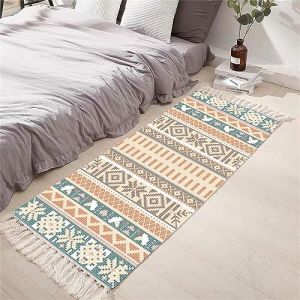 Tomifine Tapis en Coton Tissé, Tapis Bohème avec Frange, Tapis Tissé pour Salon Chambre, Home Tapis Géométriques Design Moderne Lavable Antiderapant (60x90 cm,Orange) (NDSMGS, neuf)