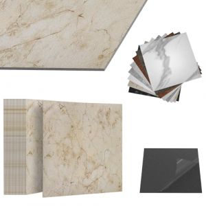ACXIN Rev&ecirc;tement de sol PVC autocollant Carreaux adh&eacute;sifs imperm&eacute;ables Cuisine, salle de bain, salon Marbre beige 10 m&sup2; 108 carreaux (Ronjuda, neuf)