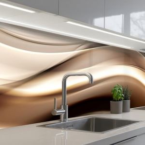 KitchenYeah&copy; Credence Adhesive Pour Cuisine 80x500 cm Panneau Mural Adhesif Fond De Hotte Plaque Pvc Murale Peel And Stick Protege Mur Vagues - Abstrait - Beige Chaud (KitchenYeah, neuf)