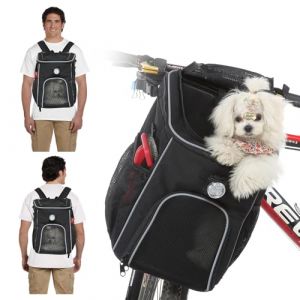 PETCUTE Sac &agrave; Dos Chat Chien,Multifonction Panier de V&eacute;lo pour Chien avec Lumi&egrave;re Amovible,R&eacute;fl&eacute;chissant Sac de Transport pour Chiens avec Poches Lat&eacute;rales,pour Voyage Camping (ZHI-INNOVATIVE LTD, neuf)