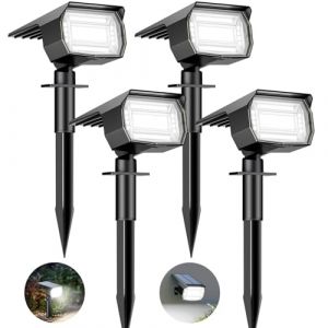 btfarm Lot de 4 Spot Solaire Exterieur, 72 LED Lampe Solaire Etanche IP65, Lumiere Solaire avec 3 Modes d'&Eacute;clairage, R&eacute;glable 120&deg; Projecteur Solaire Ext&eacute;rieur pour Jardin All&eacute;e Chemin Blanc Froid (btfarm-EU, neuf)