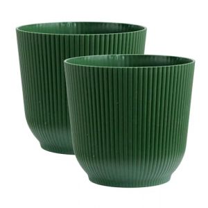 Olly & Rose Oxford Lot de 2 pots de fleurs en plastique pour intérieur et extérieur pour jardin et maison - Pots de fleurs en résine renforcée (vert, 18 cm) (Olly & Rose, neuf)