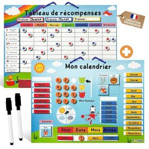 KALINOUS : Duo 1 Calendrier Enfant+1 Tableau de récompense magnétiques-Design France-Apprendre la Notion de Temps et Taches Quotidiennes en s'amusant-Autonomie-Garçons et Filles-Montessori 3 à 6 Ans (KALINOUS, neuf)
