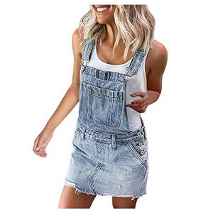 HHMY Salopette courte en jean pour femme - Combinaison courte d'été élégante - Robe salopette sexy - Combinaison en denim - Combishort en jean - Jupe en jean - Mini jupe streetwear, bleu, S (Cy.betony, neuf)
