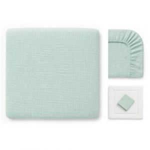 Housse de matelas &agrave; langer 100 % coton - Housse pour matelas &agrave; langer 85 x 75 cm et 75 x 75 cm - Housse douce, respirante et lavable - Vert menthe (BaBees, neuf)