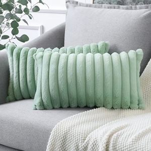 Soleebee Lot de 2 - Taies d'oreiller Velours Peluche, Taies d'oreiller Artificielle Douce Fourrure Housse de Coussin D&eacute;coration pour Chambre Lit Voiture De La Maison Canap&eacute; (30x50cm, Vert Clair) (Soleebee, neuf)