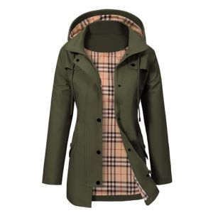 PASUDA Veste Imperméable Femme Longue Manteau de Pluie à Capuche Doublure Coupe-Vent Longue Vêtements Imperméables Léger Poncho Trench Coat Parka pour Camping Extérieur (Vert Armée, S) (Amutoo, neuf)