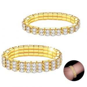 Kucheed 2 Pièces Bracelets Extensibles en Strass, Bracelet Rivière en Diamants Étincelants, Bijoux de Mariage Empilables en Cristal Brillant pour Femm (A1) (ChiChiEU, neuf)