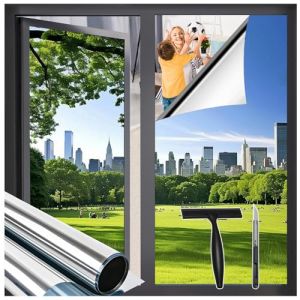 Zindoo Film Fenetre Anti Regard Film Anti Chaleur Film Miroir avec Kit de Pose 90×400cm Anti UV Bon Effet Miroir Protection de la Vie Privée Protéger du Soleil pour Fenêtre Maison Bureau Magasin (Sunnylife-EU, neuf)