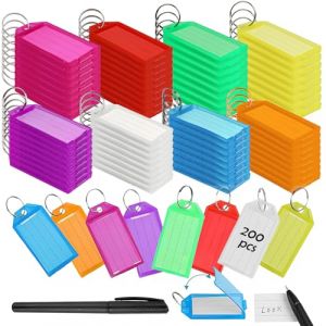 200 Pièces Porte Etiquette Clef, Porte Clés, Portes Etiquettes de Portes Cles avec Anneaux, Porte Cles Etiquette pour Étiquette de Bagage D'identité, 8 Couleurs (Simileday-store, neuf)
