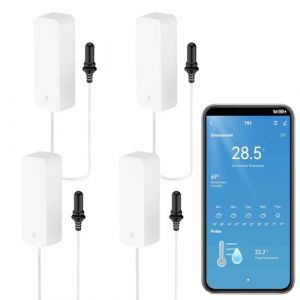 Thermomètre Hygromètre Smart avec Sonde, Jauge de Température et d’Humidité pour Aquarium WiFi avec Surveillance à Distance via App, Capteur de Thermomètre pour Réfrigérateur, Compatible Alexa. 4PCS (YaYuan Trade, neuf)