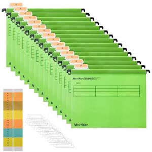 MerryNine Lot de 15 dossiers suspendus en polypropylène avec onglets et inserts de carte pour l'école, la maison, le travail et le bureau (émeraude, papier ministre) (MerryKnight, neuf)