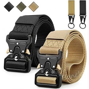 Ceinture Tactique,Ceinture Homme Tactique Militaire en Nylon Réglable avec la Boucle en métal résistante à dégagement Rapide pour Sport Extérieur,Noir+Marron, tailles:49”(125cm) (Penguin-eu, neuf)