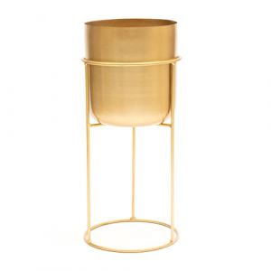 Olly & Rose Pot de fleurs en m&eacute;tal mat avec support dor&eacute; &ndash; Grand pot de fleurs d'int&eacute;rieur avec support &ndash; Grand pot de fleurs d&eacute;coratif 50 cm (Olly & Rose, neuf)