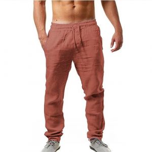 Pantalon Lin Homme Taille Elastique &Eacute;t&eacute; Pantalon Coton Lin pour Homme Plage Sport Casual Yoga Toile Pants de Travail L&eacute;ger D&eacute;contract&eacute; Coupe Droite avec Cordon de Serrage Poches (Ji1QingzhEN, neuf)