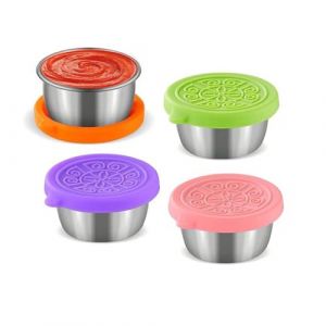 Recipient Sauce Vinaigrette,4 Pi&egrave;ces 50ml Petit R&eacute;cipient &agrave; Sauce en Acier Inoxydable avec Couvercles en Silicone Bo&icirc;te &agrave; Alimentaire Dressing R&eacute;utilisables pour Pique-niquer Transporter Voyager (Ginddy, neuf)