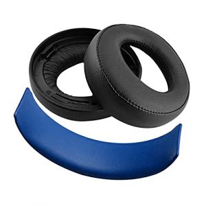 Geekria Coussinets + Bandeau Compatible avec Sony PlayStation Gold Wireless/S4/PS3/PSV Or Oreillette Coussin d'oreille + Coussin de Bandeau/Combinaison de pièces de Rechange (Noir/Bleu) (GeekriaDirectEU, neuf)
