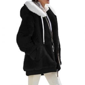 G&eacute;n&eacute;rique Manteau Hiver Femme L&eacute;ger Poncho Chaud Fourrure Veste Automne 2024 En Sherpa Sport Polaire Zipp&eacute;e Pas Cher 03Noir XL (SHONTON, neuf)
