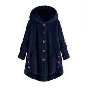 KHIRVWL Veste D'hiver En Polaire R&eacute;versible Pour Femme - Manteau En Laine Boutonn&eacute;e - Manteau D'hiver &agrave; Capuche- Blouson Pelucheuse Avec Poche - Outerwear De Couleur Unie De Pyjama (KHIRVWL-FR, neuf)