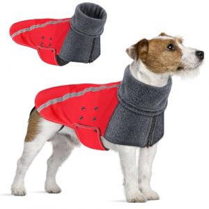 SlowTon Manteau d'hiver de Chien, Veste Polaire extérieure doublée en Laine Polaire Chaude pour Chien avec col roulé écharpe Gilet réfléchissant Ajustable Gilet imperméable pour Chiot(S, Rouge) (LEAITU UK, neuf)
