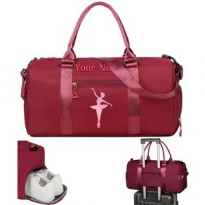 Sac de Sport Brod&eacute; Personnalis&eacute;, Sac de Sport &agrave; Texte Personnalis&eacute;, Sac de Danse, Sac de Voyage - avec Bretelles, Poches Humides et S&egrave;ches et Compartiment &agrave; Chaussures - Rouge Fonc&eacute; (WENHUIMAOYI, neuf)