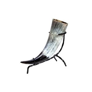 Corne &agrave; boire - Corne &agrave; hydromel 300 &ndash; 390 ml avec support en m&eacute;tal (Hornschleiferei, neuf)