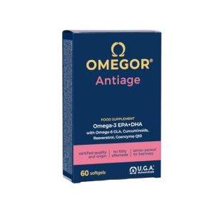 OMEGOR Antiage avec Oméga 3 et 6 - Supplément antioxydant pour la peau contre les signes du vieillissement avec Coenzyme Q10, Resvératrol, Acide Alpha Lipoïque et Curcuma (60 gélules) (OMEGOR® - U.G.A. Nutraceuticals, neuf)