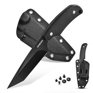 Omesio Tanto Couteau Avec &eacute;tui Kydex, De Ceinture D2 Steel, Full Tang Grand Couteau De Survie 22,5 cm De Longueur Totale, Manche Ergonomique Antid&eacute;rapant G10 Convient Pour Le Survie En Plein (Omesio Official Store, neuf)