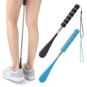 GGUFAY 2 Pcs Chausse pied long telescopique,28-70 cm,Chausse Pieds Long Manche en Métal et Plastique Shoe Horn,Chausse pied long pour hommes femmes seniors,Noir + Bleu (Rfervgauk, neuf)