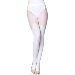 Merry Style Collants pour femme avec effet optique de bas Overknee collants pour femme avec motif MS 389 60 DEN (Blanc L) (Hisert, neuf)