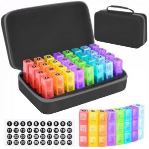 Pilulier mensuel 3 fois par jour avec 32 compartiments quotidiens 1 mois pilulier 30 jours pour stocker les huiles de poisson et autres m&eacute;dicaments (vippr2021, neuf)