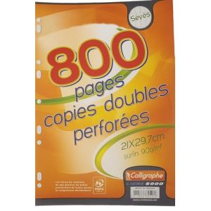 800 copies doubles perfor&eacute;es - A4 21x29,7 cm - pages Grands carreaux - papier blanc 90g - Pour Classeur 32x26 cm minimum - Calligraphe 9223C (gamme scolaire Clairefontaine) (Beautyful Center, neuf)