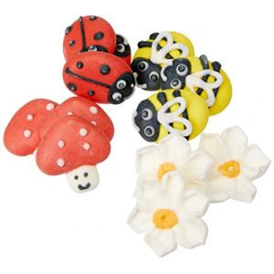 Culpitt Décorations en sucre sur le thème du printemps en forme d'abeille, coccinelle, champignon et marguerite – Lot de 12 (The Fab Food Group Ltd, neuf)