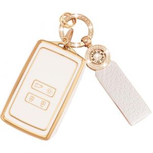Koaudb Coque de clé pour Voiture pour Clio Megane Koleos Kadjar Talisman Captur Espace Dacia Duster 4 Boutons Coque Clé Télécommande Coque de Protector étui carte dacia avec cordon porte-clés(C-Rnl) (Koaudb, neuf)