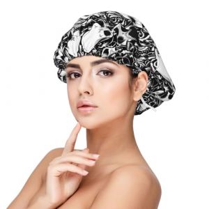 Bonnet de nuit noir &agrave; motif floral pour protection des cheveux, bonnet de nuit pour homme et femme, bonnet de nuit en satin doux avec bande &eacute;lastique, noir, taille unique (zldxd0068, neuf)
