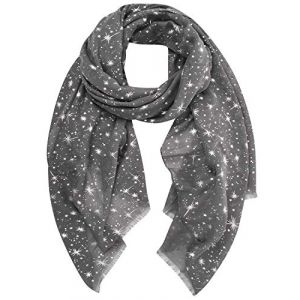Tuopuda Femme Foulard Argent &Eacute;toile Feuille de Lune Paillette Imprim&eacute; &Eacute;charpe Foil Print L&eacute;ger Doux Wraps Sparkly Ch&acirc;le Scintillante Scarf-180cm x 70cm-Gris fonc&eacute; (&eacute;toile argent&eacute;e) (YCH_GO, neuf)