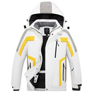 Wantdo Homme Veste de Ski Isolante Imperm&eacute;able Veste Hiver Chaude Veste de Pluie Coupe-Vent Blouson de Ski Snowboard Veste d'hiver &agrave; Capuche Amovible Blanc+Orange XL (C'est&nbsp;la&nbsp;vie, neuf)