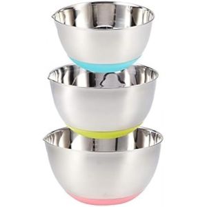 Bol Inox 3 Pièces Bol à Mélanger en Acier Inoxydable, Saladier avec Bec Verseur et Base en Silicone Antidérapante,1.5L,3L,5L Bol (YISHUN, neuf)