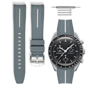 HORACE Bracelet de montre caoutchouc universel à dégagement rapide compatible avec Omega x Swatch MoonSwatch 20mm (Gris - Ligne blanche - Argent) (LCGlobal, neuf)
