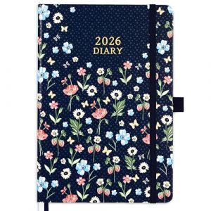 Agenda acad&eacute;mique 2025-2026 Agenda semainier avec couverture rigide, passant pour stylo et poche arri&egrave;re, 21,3 x 14,7 x 1,6 cm, motif fleurs (Lmiber EU, neuf)