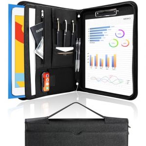 ProCase Porte-documents A4 Homme, Conf&eacute;rencier en Cuir PU avec Poign&eacute;e, Portfolio A4 pour R&eacute;union/RDV Affaires, Dossier Portable, Porte Bloc-notes, Portefeuille Zipp&eacute;, L&eacute;ger et Durable -Noir int&eacute;gral (ChangBo Store, neuf)