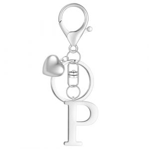 MWOOT Porte-cl&eacute;s Lettre Initiale Pendentif, Argent Lettre P Keychains Keyring, Porte Clef Voiture, Initial P Nom Porte-cl&eacute;s Acier Inoxydable.Cadeau Femme Homme Anniversaire (P) (vetpw, neuf)