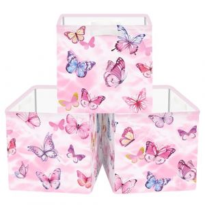 Clastyle Lot de 3 Boite Rangement Tissu Enfant Papillon Cube de Rangement Pliable Filles Panier Kallax pour Salle de Bain,Rose,30x30x30 cm (Changtian_Im&Ex, neuf)