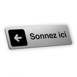 Plaque signalétique gravée autocollante Sonnez ici flèche gauche - alu brossé - format 12x3,7 cm (my-goodprice, neuf)