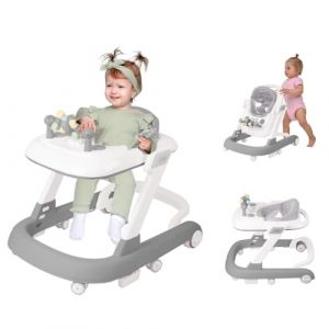 4 en 1 Trotteur Bébé Garçon Fille avec 3 Hauteur Réglable,Trotteur Marche Pliable Évolutif avec Boîte à Musique Amovible,Roues Silencieuses,Charge 20kg pour 6-18 Mois (jusiZL, neuf)