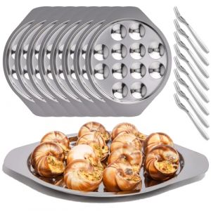 Assiette Escargot, 8 Pi&egrave;ces-12 Trous En Acier Inoxydable, Plat D'escargot - Assiette &agrave; Hu&icirc;tres Assiette De Service Aux Champignons Service &agrave; Escargots En M&eacute;tal Couverts &agrave; Escargots (YeyeCyrilze, neuf)