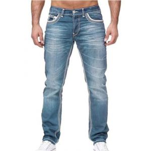Oanviso Jean Trou&eacute; Homme Style Hip Hop D&eacute;truit Trou Pantalon en Denim Extensible Couleur Unie Jeans Trou Cass&eacute; Streetwear Jeans Moulants Trekking Grande Taille C Bleu S (Osheoiso Inc., neuf)