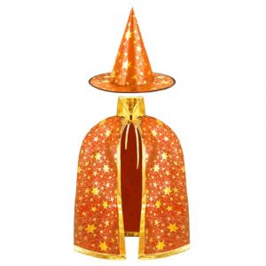AYBUY Costume de Sorci&egrave;re D'halloween pour Enfants, Cape du Magicien D'halloween avec Chapeau Cape de Sorcier Sorci&egrave;re Enfant Cosplay Costume pour F&ecirc;te de Cosplay Gar&ccedil;on Fille, Orange (withchance, neuf)